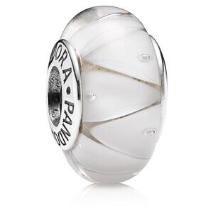 PANDORA White Murano Looking Glass Charm Authentic Sterling Silver Italian White